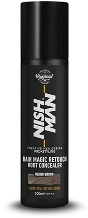 NISHMAN Hair Magic Retouch Concealer Spray for Beard and Hairlines - Black 100 ml (Medium Brown)