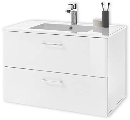 BEST Waschbeckenunterschrank hängend mit Waschbecken in Weiß - Bad Unterschrank mit Softclose Schubladen & viel Stauraum - 99 x 53 x 45 cm (B/H/T)