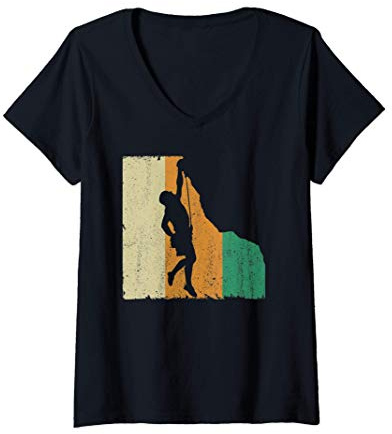 Femme Grimpeurs de montagne d'escalade libre d'escalade rétro T-Shirt avec Col en V