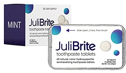 Julibrite Toothpaste Tablets - Fluoride-Free - with HAP and Xylitol - for Strong Teeth - 1 Month Supply (60 pcs)