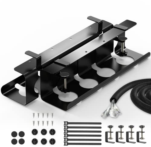 BANNIO Raccogli Cavi Scrivania, Set da 2 Portacavi Sotto Scrivania senza Forare, Nascondi Cavi Scrivania, 43cm Canalina Passacavi Scrivania, Cable Management per Cavi Ordinati, Nero
