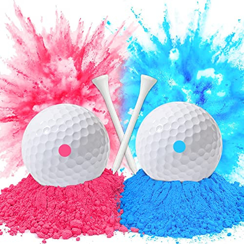 XiXiRan Gender Reveal Golf Ball (1 rosa boll och 1 blå boll, 2 Golf Tee) för Gender Reveal Baby Shower Rökbomb Gender Reveal Partyspel Pojkar och flickor