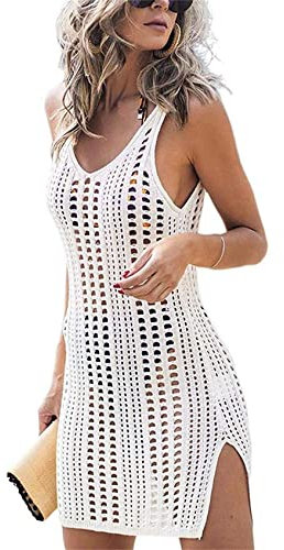 Timuspo Damen Sommer Badeanzug Coverups Weiß Häkel Bikini Bademode Strand Cover Up Kleid