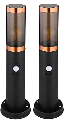 etc-shop Standleuchte Außenbeleuchtung Sockelleuchte rauch Kupfer Außen mit Bewegungsmelder Garten Stehlampe, Edelstahl Kunststoff, 1x E27, DxH 7,6x45 cm, 2er Set