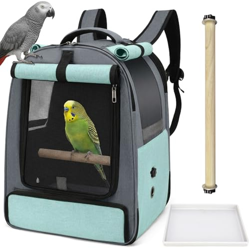 ALLSOPETS Zaino per Uccelli per Pappagalli e Piccoli Animali – Borsa Traspirante con Posatoio Regolabile e Vassoio Rimovibile, Ideale per Viaggi e attività all’Aperto (Blu Ghiacciaio)