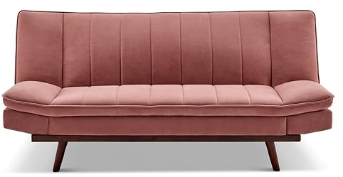 Bravich Mondaine 3 Seater Sofa Bed - Rose Gold. Velvet Fabric Click Clack Sofa Bed, Recliner Couch To Double Bed. Space Saving Furniture For Living Room, Bedroom & Guest Room- 188 x 94 x 87cm