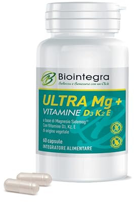 Biointegra Ultra MG+ Integratore Vitamina D3 K2 E con Magnesio Sucrosomiale 100% Naturale - 60 Capsule Vegetali - Multivitaminico Completo