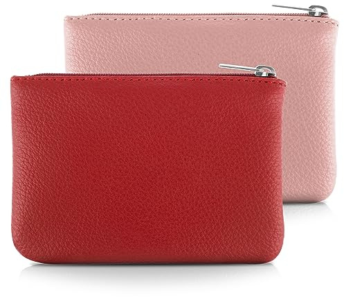 simarro 2Pcs Lychee Pattern Coin Purse, PU Zipper Portable Coin Purse Mini Change Wallet Coin Pocket for Women Credit Card ID Key Headset Lipstick Organizer (Pink+Red)