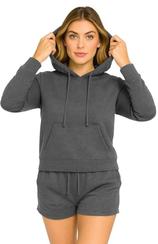 Bahob® Women 2 Piece Tracksuit Sportwear Outfits Long Sleeve Top Hoodie and Short Set Yoga Gym Wear Tracksuits Activewear Set S to XXL (WFHS-106-B, Medium)
