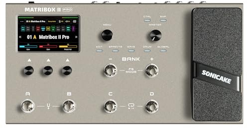 SONICAKE Multi-Effects Guitar Pedal Guitar Bass Amp Modeling IR Cabinets Simulation with Expression Pedal FX Loop MIDI Stereo OTG USB Audio Interface 4.3 Color Touchscreen Matribox II Pro QME-200