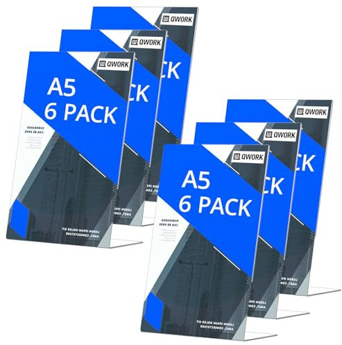QWORK® Set di 6 Espositori da Tavolo A5 in Acrilico, Porta Trasparenti per Menu, Cartelli, Brochure e Volantini