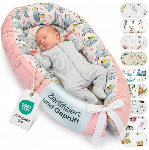 LULANDO® Babynest - Standard 100 von Oeko-Tex - multifunktionales Kuschelnest für Babys und Säuglinge - Nestchen - Reisebett - 100% Baumwolle - antiallergisch - hergestellt in der EU