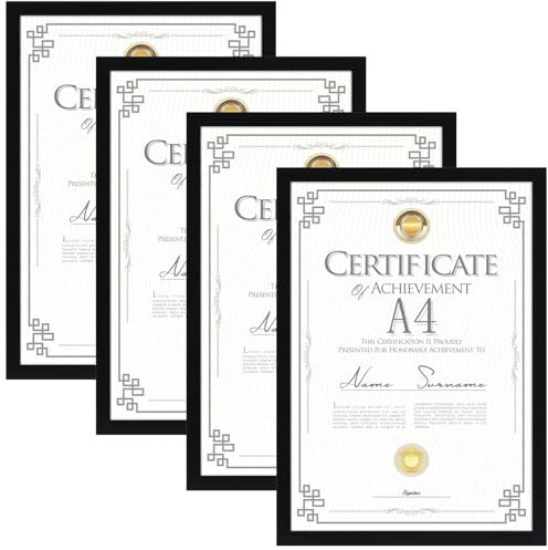 Giftgarden Cornice A4,Cornice Nera in PVC, Cornice da Parete o Tavolo, Decorazione per Casa,Set di 4