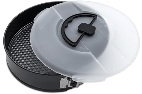 Back Springform mit Deckel rund dunkelgrau PFOA-frei - 26 cm - Kuchen Backformen mit Antihaft-Beschichtung - Kuchenform Backzubehör Flachboden Torten Form zum Backen 230° hitzebeständig auslaufsicher