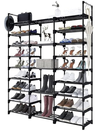 CELORVINI Zapatero Grande de 9 Niveles Metálico con 23 Estantes, Capacidad para 50-65 Pares de Zapatos y Botas - Para Entrada, Pasillos, Sala de Estar y Vestuarios, 127x30x160 cm, Negro