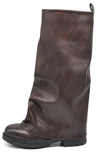 IF Stivali da Donna Stile Oversize Robin con Ghetta Gambale Ampio e Suola Spessa Antiscivolo GA036 Brown N.36