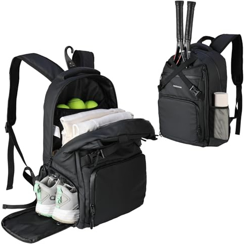 NEEWER Sac de Tennis pour Homme/Femme, Pouvant Contenir Jusqu'à 2 Raquettes, Sac à Dos Imperméable en PU 1000D pour Balles de Tennis, Pickleball, Racquetball, avec Compartiment à Chaussures, TB02B