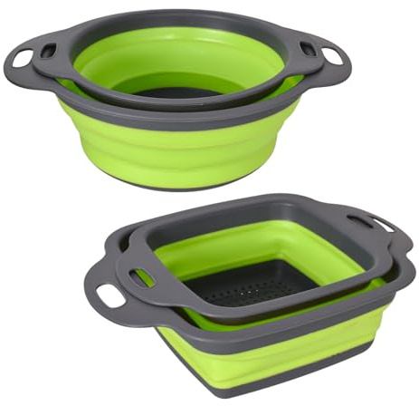 Paquete de 4 Escurridor Plegable,Coladores Plegables de Silicona,Colador Plegable con Asa,Cesta de Frutas Plegable,Para Cocina y Camping,Escurrir Pasta, Verduras, Frutas