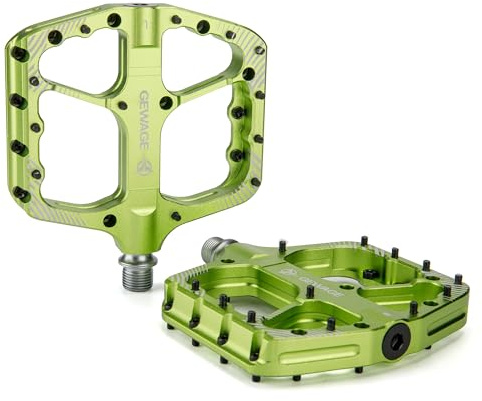 GEWAGE Set de Pedales MTB - Pedales de Bicicleta CNC de Aluminio, rodamiento de Bolas & Sistema de Sellado para Mountain Bike, Gravel, Trekking – Ideal para Downhill & Trail (Verde neón)