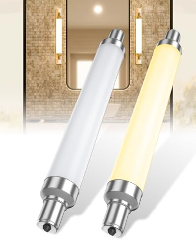 Lamptobe 4W S15s LED Light Bulbs 221mm S15s Strip Tube Light Bulb 40W S15 Bulb Replacement Warm White 3000K T25 Tubular Light Bulb for Mirrors, Cabinet, Bathroom, Non-Dimmable, 2 Packs