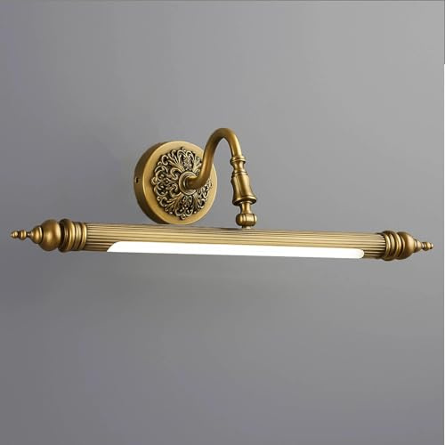 Brass Bath Mirror Lamps, Adjustable LED Picture Lights Over Mirror Wall Light with 3 Color Temperatures, Bathroom Lighting Fixtures Vintage Style