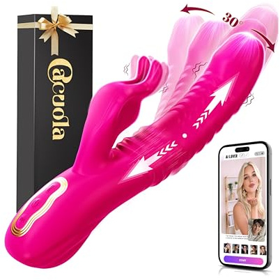 Vibrador Conejo 3 en 1 para Mujer con Empuje Telescópico, Control por App