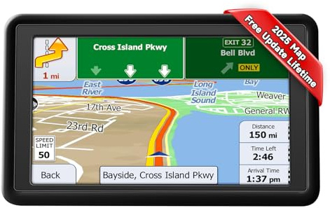 5 Inch Car Sat Nav, Touch Screen GPS Navigator for Car, Truck, HGV, RV with 2025 UK Maps, Lifetime Free Updates, Satnav Support Postcode Search, Voice Guidance, Lane Guidance Assist, POI
