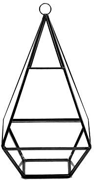 WGV Hanging Geometric Planter Terrarium Width 5 Height 9.5 Clear Glass Black Frame DIY Succulent air plant Miniature Fairy Garden Windowsill Decor Raised Tall Pyramid 1 Piece