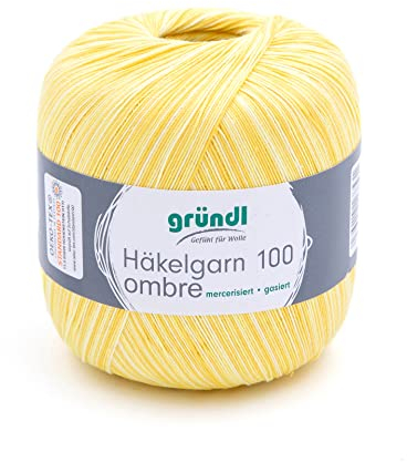 Gründl Häkelgarn 100 ombré (mercerisiertes Baumwollgarn zum Häkeln aus 100% Baumwolle, 100 g / 566 m, Nadelstärke: 1,5-2, 1 x 100 g), Zitrone