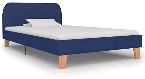 vidaXL Polsterbett Klassisch Stoffbett Ehebett Bett Einzelbett Bettgestell Bettrahmen Lattenrost Schlafzimmerbett Blau Stoff 90x200cm