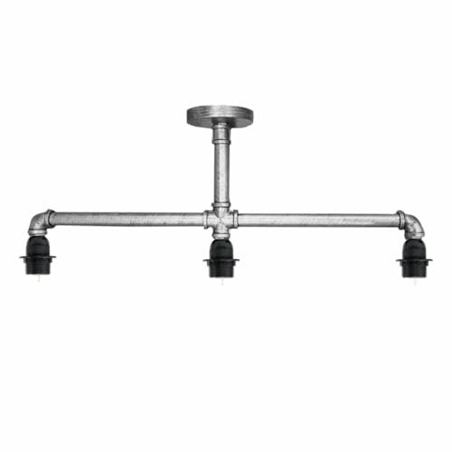 LEDSone 3 Way Water Pipe Ceiling Pendant Light 60 cm Brushed Sliver Metal E27 Industrial Indoor Light Fitting Fixture for Bar Restaurant Hallway Kitchen Dining Room