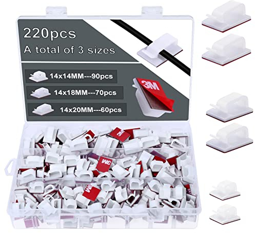 Kinsinder 220 Stück Selbstklebende Kabelklemmen, Kabelhalter Selbstklebend Kabelklemme für Schreibtisch Kabelmanagement für Ladekabel Wand Desk