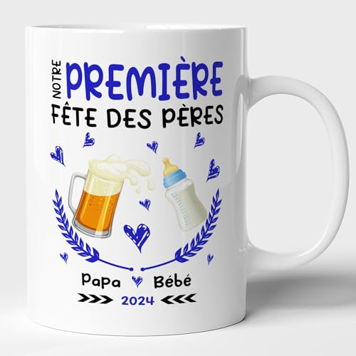 Lalasol Mug Votre Prénom Personnalisé - Idée Cadeau Pour Papa Première Fête Des Pères – Tasse à Café et Thé Pour Nouveau Papa - Imprimé en France (Bleu)
