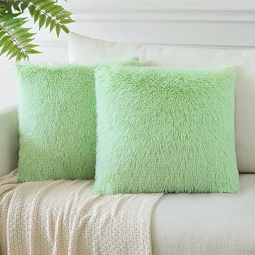 JOTOM Set di 2 federe per cuscini in finta pelliccia, 45 x 45 cm, decorative, quadrate, soffici, per divano, soggiorno, letto, 45 x 45 cm, colore: verde