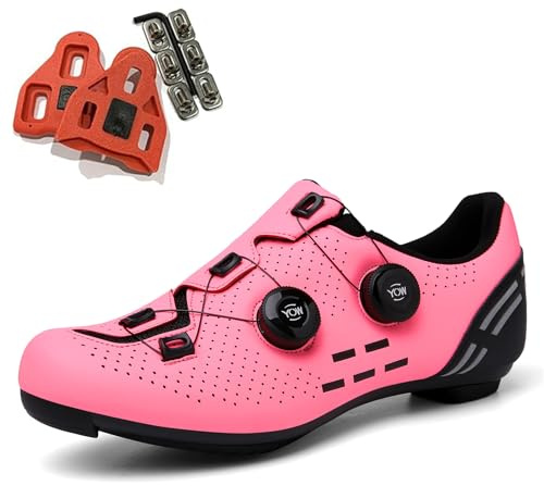 SDEQA Scarpe da Ciclismo per Donna Scarpe da Bici da Strada Compatibile con Look SPD SPD-SL Delta Scarpe da Bicicletta Unisex Interno/Esterno,Rosa,38 EU