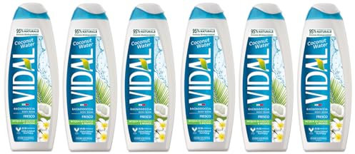 Confezione da 6 detergenti Vidal Bagnodoccia, gel doccia Acqua di Cocco e Monoi, schiuma doccia con acqua di cocco e monoi 500 ml