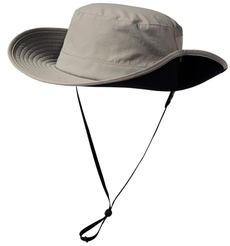 TOP-EX Herren UPF 50 Safarihut mit breiter Krempe und Sonnenbrillenhalter - UV-Schutz Fischerhut, Wasserdicht & Atmungsaktiv - Faltbarer Sonnenhut für Outdoor, Wandern, Camping, Angeln Hellgrau L/XL