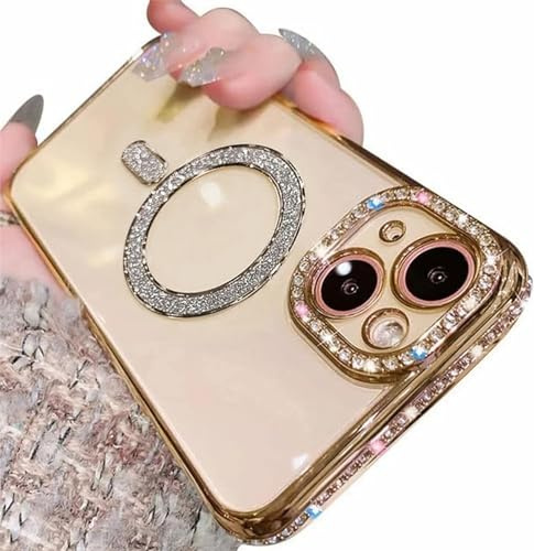 Tybiky Kompatibel mit iPhone 12 Pro Max Handyhülle, Diamant Glitter Pailletten Mag-Safe Magnetische Transparent Schutzhülle, Weiche TPU Dünn Stoßfest Abdeckung Glänzend Strass Case, Gold