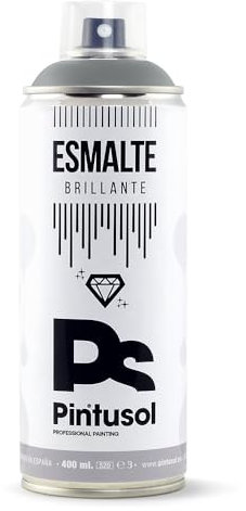 PINTUSOL Esmalte Brillante Gris Ventana en Spray RAL7040, Acabado Brillo, Resistencia UV Alta Opacidad, Fácil Aplicación Multisuperficie Madera Metal Plástico, Pintura Profesional Espray 400ml