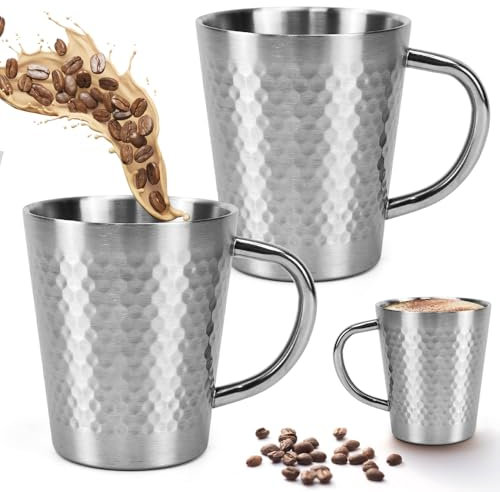 XRPRPX Taza de Café de 300 ml, 2 Tazas de Acero Inoxidable de Doble Pared con Asa Taza de Café para Camping Térmica y Aislante para Bebidas Caliente y Fría para Casa Trabajo Viaje Excursión
