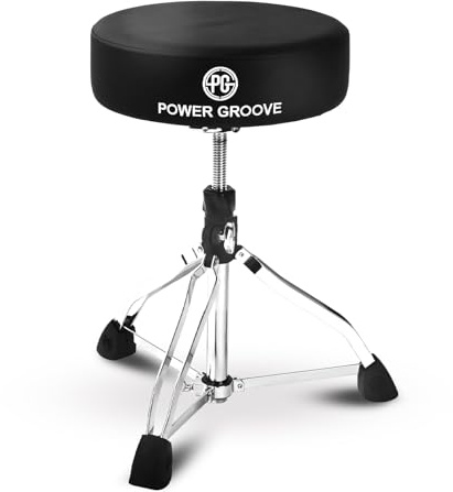 POWERGROOVE Drum Throne, Upgraded Padded Drum Seat Removable Drum Stool & Anti-Slip Rubber Feet, Adjustable Drum Stool with Double Support Tri-Leg Base Design for Adults and Kids Drummers