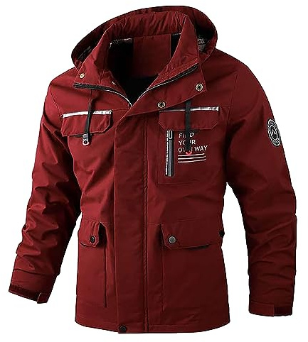 Generisch Chaqueta softshell para hombre – Chaqueta táctica de camuflaje con capucha, chaqueta transpirable para exteriores para pesca, práctica chaqueta de entretiempo para caza y trekking., O rojo