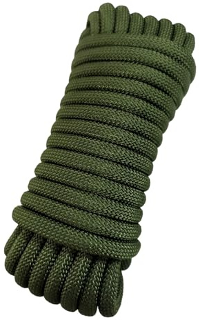 HUtzpah Corde Statique 8mm 10m Escalade Haute résistance Forte Charge | Vert olive, nylon anti-usure à forte charge. Sauvetage, bateau, randonnée, alpinisme, camping. Sac inclus.