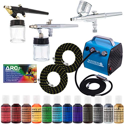 Master Airbrush Cake Airbrush Decorating Kit with 3 Airbrushes, Compressor, and 12 Food Colors - Air Brush for Cake Decoration & Cookie Airbrush Kit