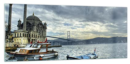 Panorama Bilder auf Glas 100x40cm Glasbild Architektur asien boot brücke Groß Wanddeko Bild im Glas Schlafzimmer Küche Wandbilder Dekoration Wohnzimmer Modern Wand Kunstdruck Art GAB100x40-2102