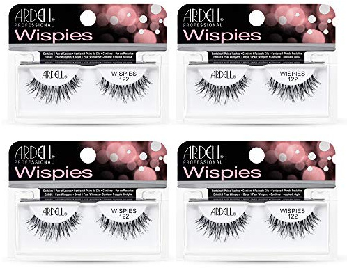Ardell False Eyelashes Wispies, 122 - Black, Natural-Looking Lightweight Strip Lashes, Easy to Apply, Perfect for Everyday or Glam Looks, 4 Pack