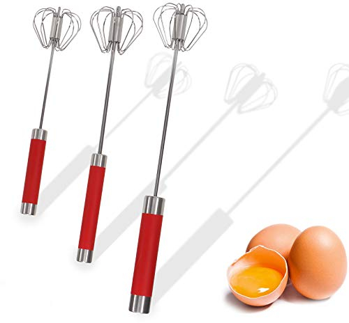 3 Pieces Stainless Steel Egg Whisk, 10/12/14 Semi-Automatic Hand Push Mixer for Cooking Egg Beater, Milk Frother, Hand Push Rotary Whisk Blender, Dishwasher Safe