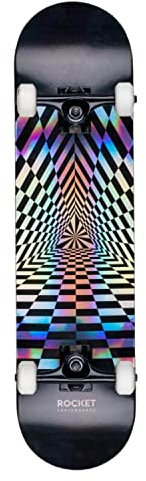 Rocket Komplettes Skateboard, Prismenfolie, Silber, 19 cm