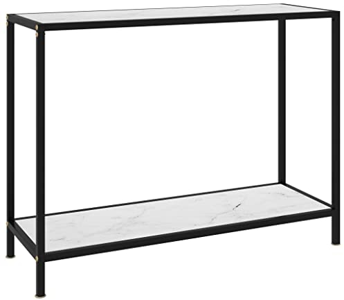 vidaXL Konsolentisch Flurtisch Konsole Beistelltisch Sideboard Wandtisch Frisiertisch Glastisch Deko Weiß 100x35x75cm Hartglas Stahl