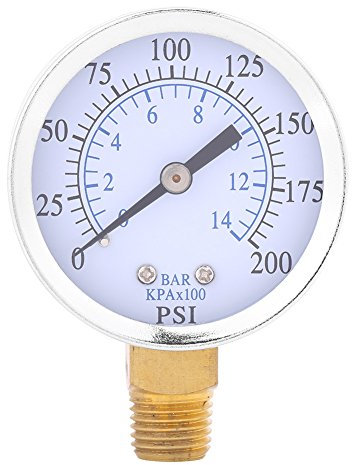 1/4in NPT Brass Air Compressor Pressure Gauge, 0-200 PSI & 0-14 Bar Dual Scale, Side Mount Hydraulic Gauge for Industrial Tools, Water Measurement, Home Use, Workshop Equipment with Easy Read Dial